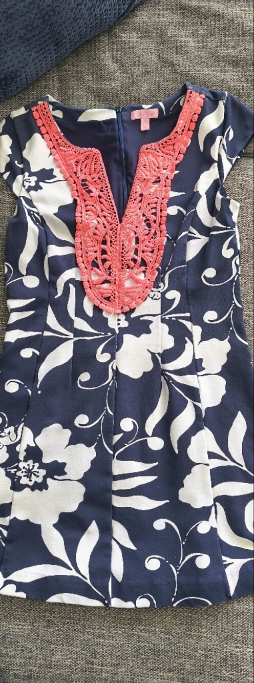 Lilly Pulitzer Navy, White & Coral Asymmetrical Dress